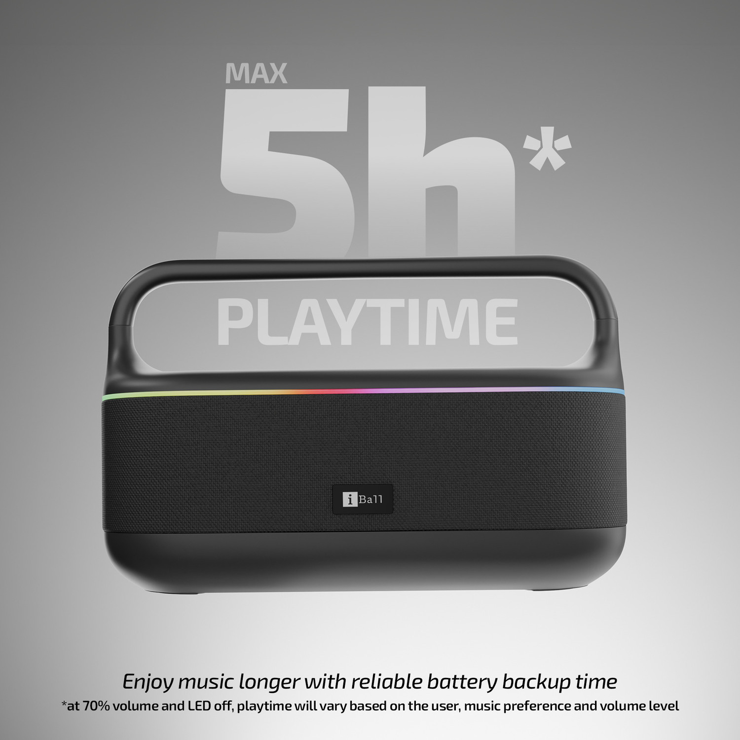 Image of iBall Dhun, 5hrs Playback, Dual Drivers, Dual EQ,Powerful BASS, TWS, RGB, Type-C 50 W Bluetooth Party Speaker