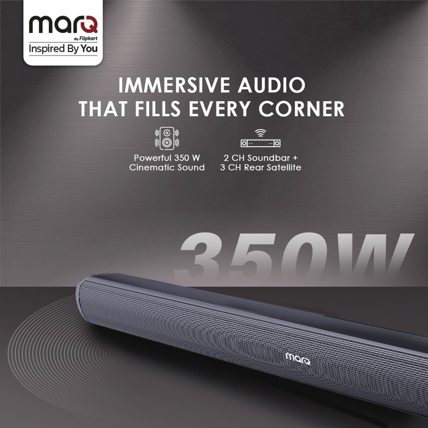 Image of MarQ by Flipkart Thunder 350, 350 Watts, 5.1 Channel, Immersive cinematic experience, EQ Modes 350 W Bluetooth Soundbar