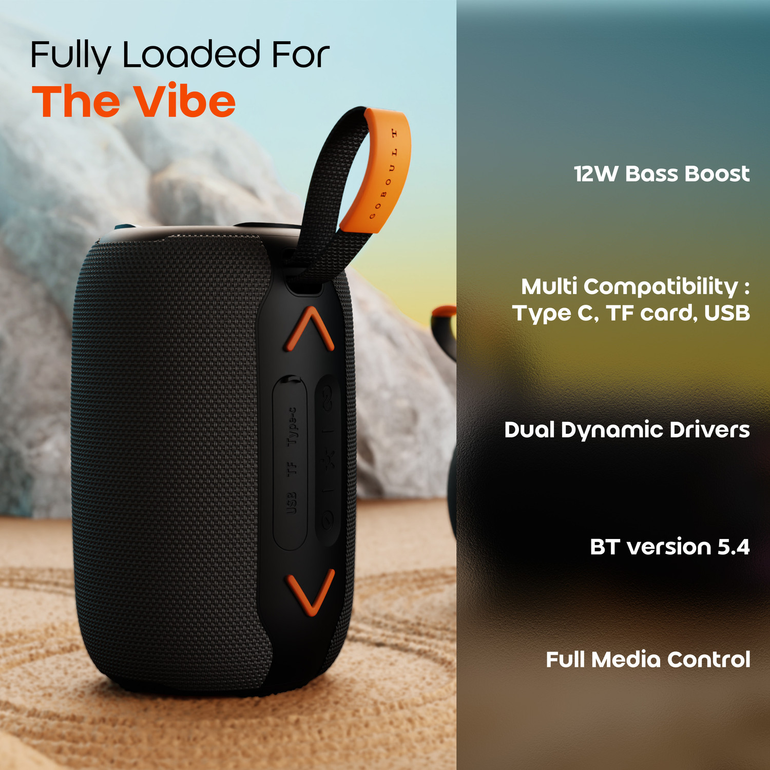 Image of GOBOULT Groove 12W, Dual Dynamic Drivers, RGB LED, TWS Connectivity, Upto 12Hrs Battery 12 W Bluetooth Speaker