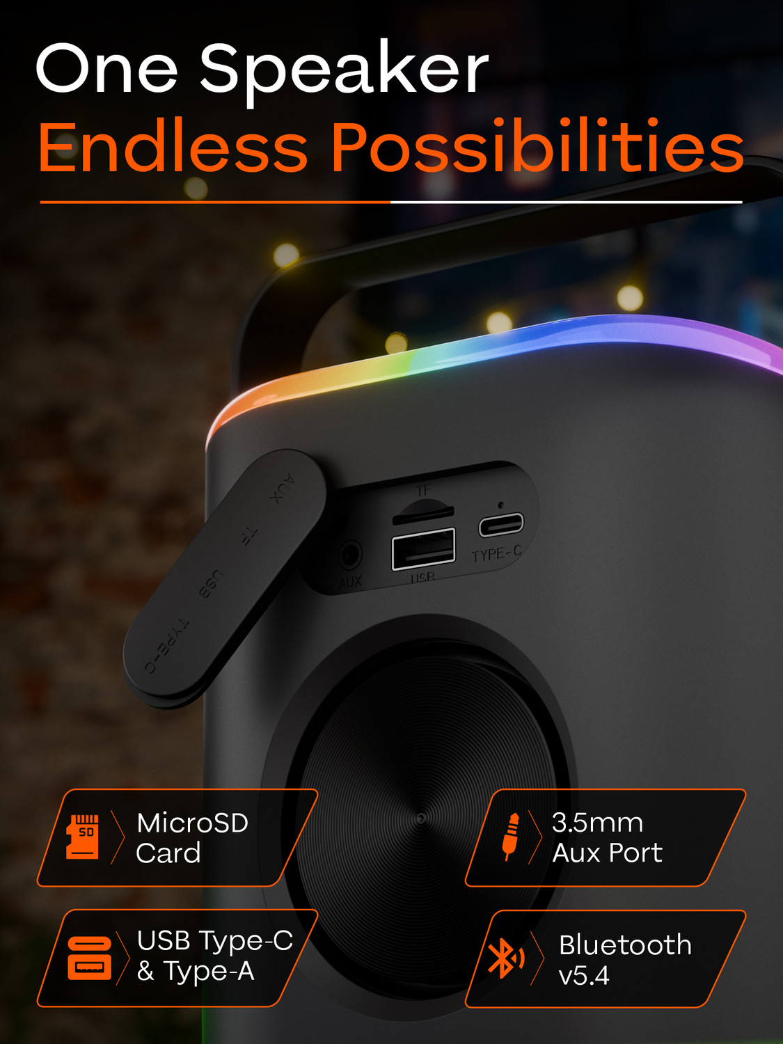 Image of TRIGGR Roar 20 with RGB Lights, Metal Mesh, TWS & FM Mode, 7H Playtime, BT v5.4,20W 20 W Bluetooth Speaker