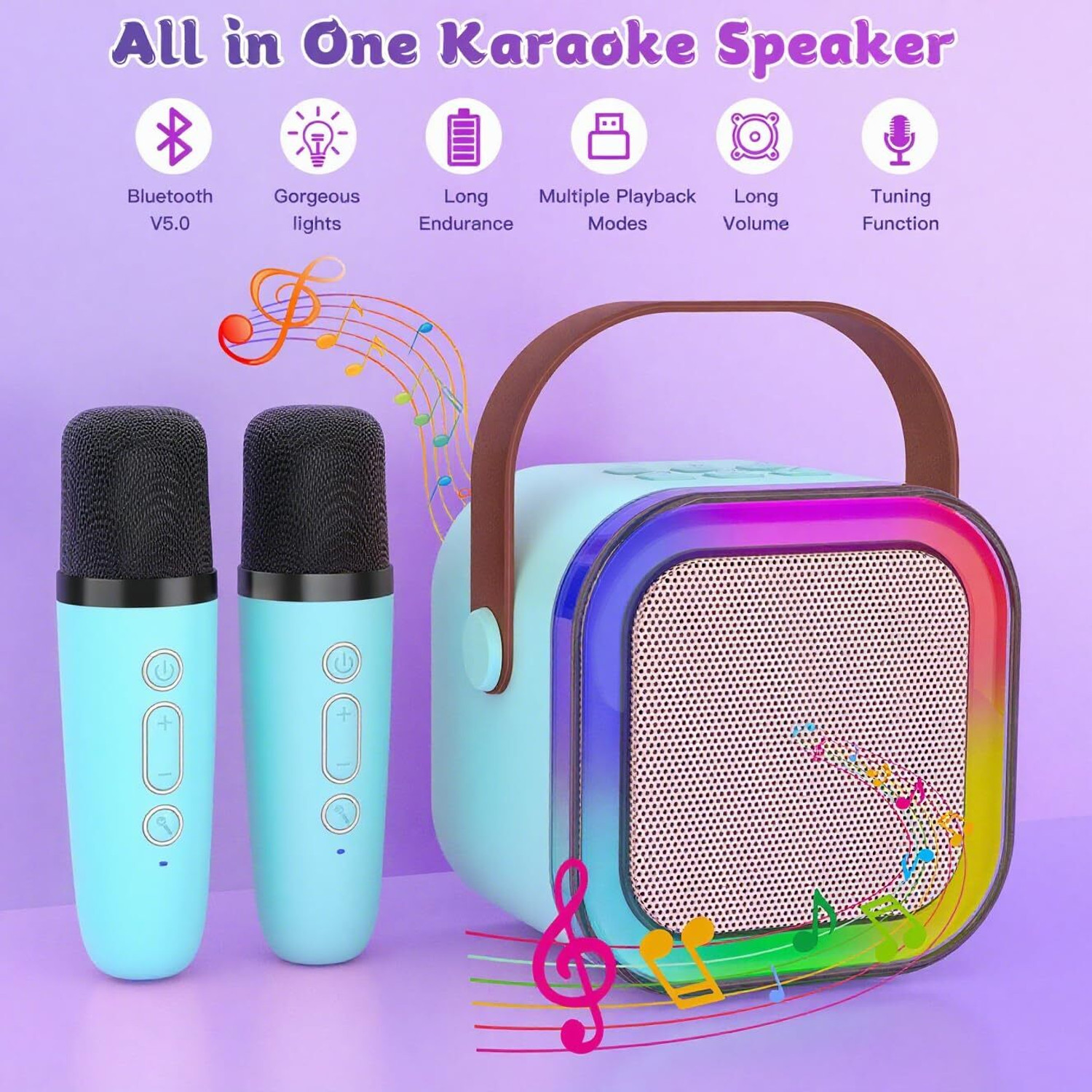 Image of YGM Acoustic Foams Acoustic Foams-Portable Karaoke LED with 2 Mic,5-6 Hrs Playtime & Voice Changing 5 W Bluetooth Party Speaker