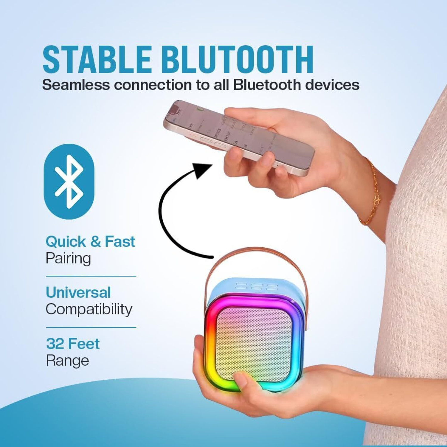 Image of HG WORLD K12 Colorful Karaoke System Bluetooth Portable Speaker with Wireless Microphone Gaming Accessory Kit