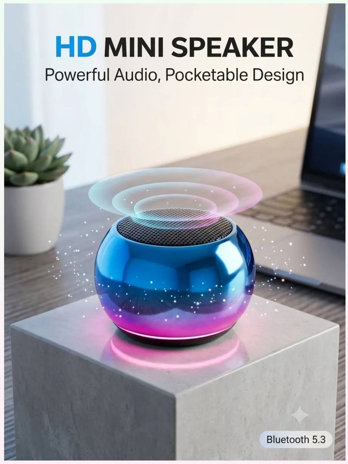 NAMAN Mini Boost Bluetooth Speaker 4D Mini Electroplating Round Steel Speaker with Google, Alexa & Siri Assistant Smart Speaker - Image 1