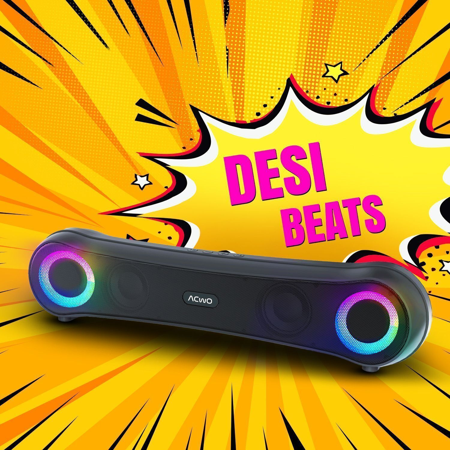 Image of ACwO CARNIwAL Desi with 7H Playtime, Dual Speakers, Dynamic RGB Lights, FM Radio 16 W Bluetooth Soundbar