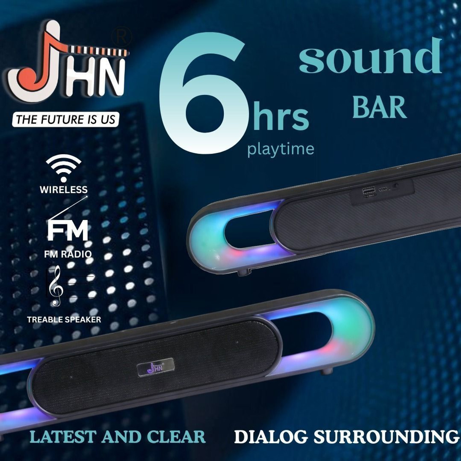 Image of JHN 847 Upto 6 HR Music TYPE C BOOM Sound Multi-Compatibility RGB TWS Feature 10 W Bluetooth Soundbar