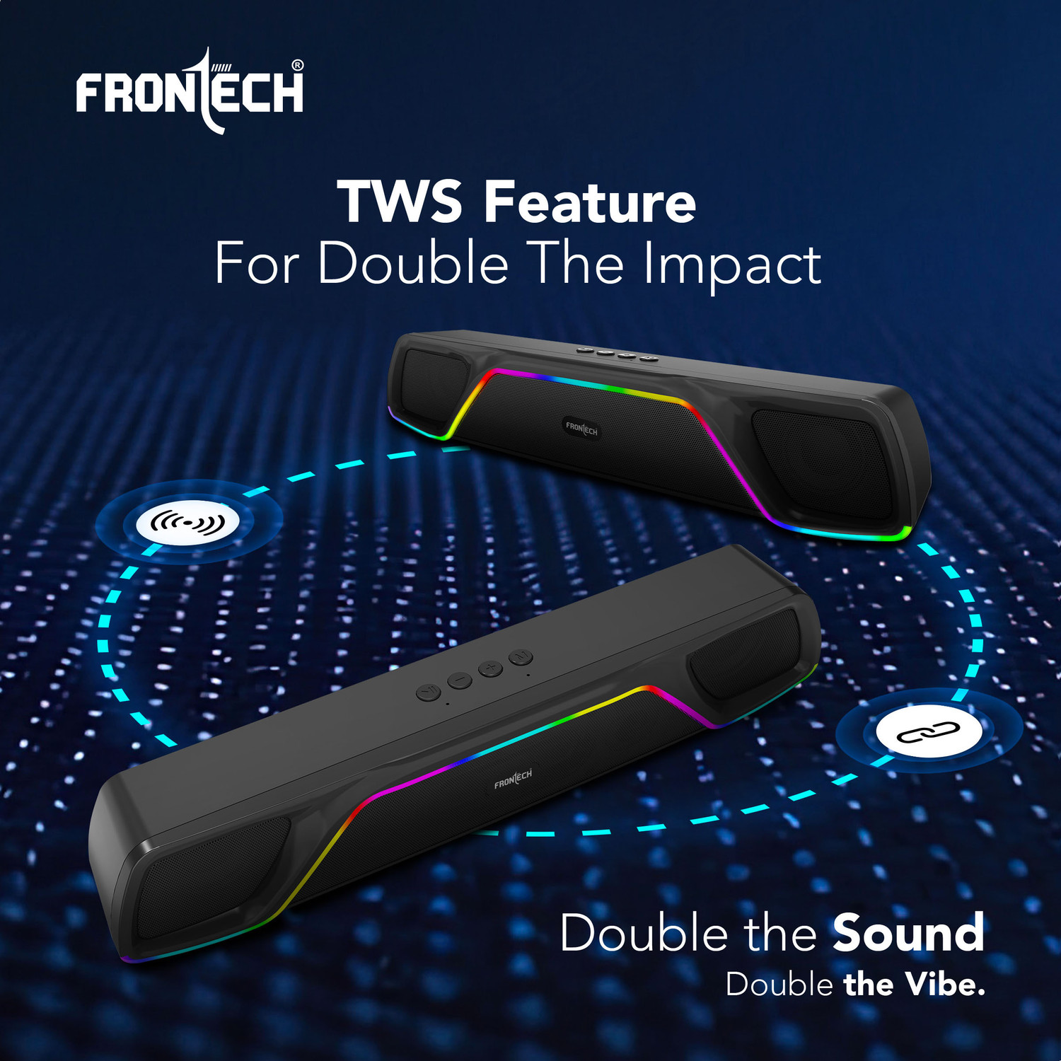 Image of Frontech ECHOLITE-264 Mini Soundbar | RGB Lighting | TWS | 2000mAh Battery | BT v5.3 | 25 W Bluetooth Soundbar
