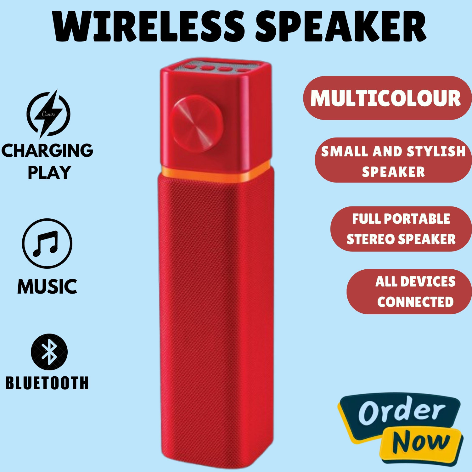 Image of GUGGU Wireless Bluetooth Speaker, Portable Speaker With 6H. Playtime,Powerful BassD224 10 W Bluetooth Tower Speaker