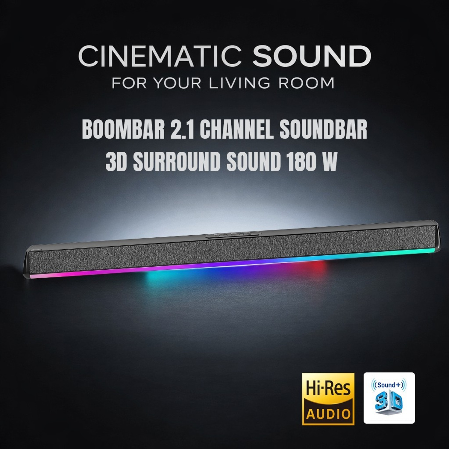Image of Hydra 2.1 Channel Soundbar with Wired Subwoofer & 3D Surround Sound 180 W Bluetooth Soundbar