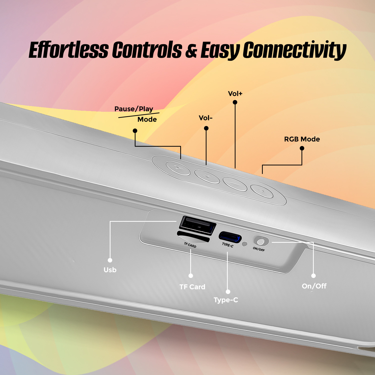 Image of YOROTO Wireless Bluetooth Sound Bar with RGB Lights, Superior Sound, Ultra Rich Bass 20 W Bluetooth Soundbar (White, Stereo Channel)