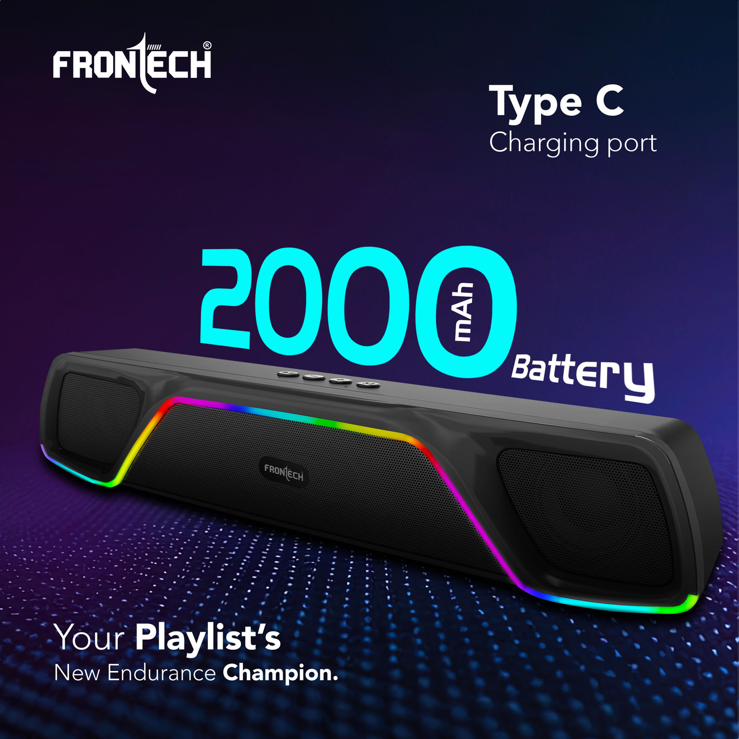 Image of Frontech ECHOLITE-264 Mini Soundbar | RGB Lighting | TWS | 2000mAh Battery | BT v5.3 | 25 W Bluetooth Soundbar
