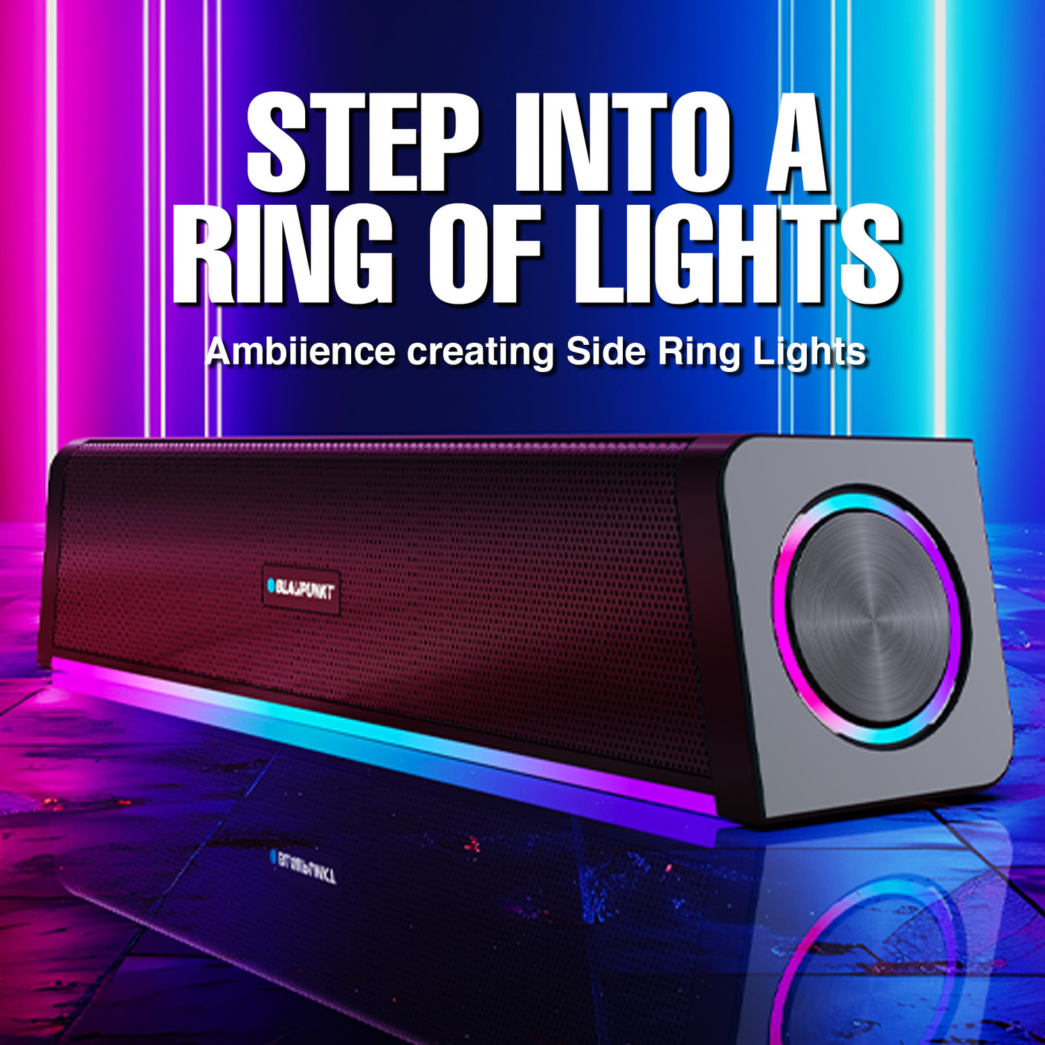 Image of Blaupunkt SBA22 Pro| Dual Radiators I QUARTZ Cut Shape I Ring Lights | BT, USB, AUX, TWS 20 W Bluetooth Soundbar
