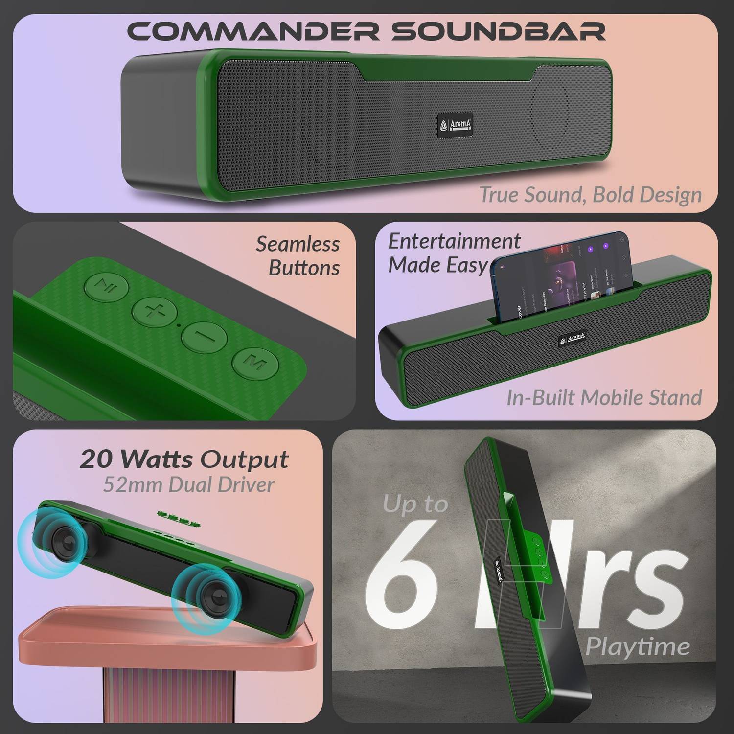 Aroma Commander 20W Bluetooth Soundbar Blue - Image 2