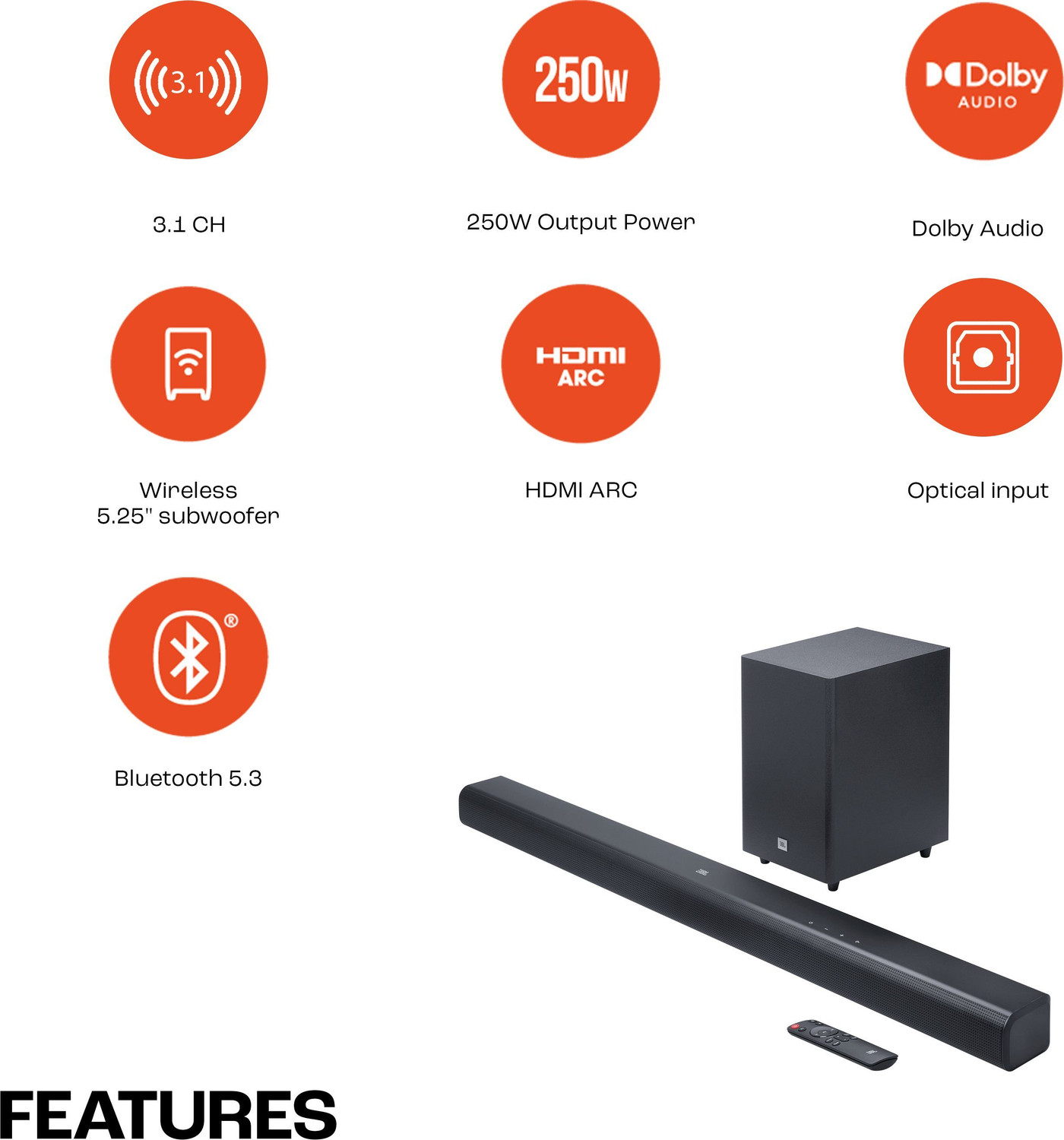 Image of JBL Cinema SB550 3.1 channel with Wireless Subwoofer,HDMI 250 W Bluetooth Soundbar