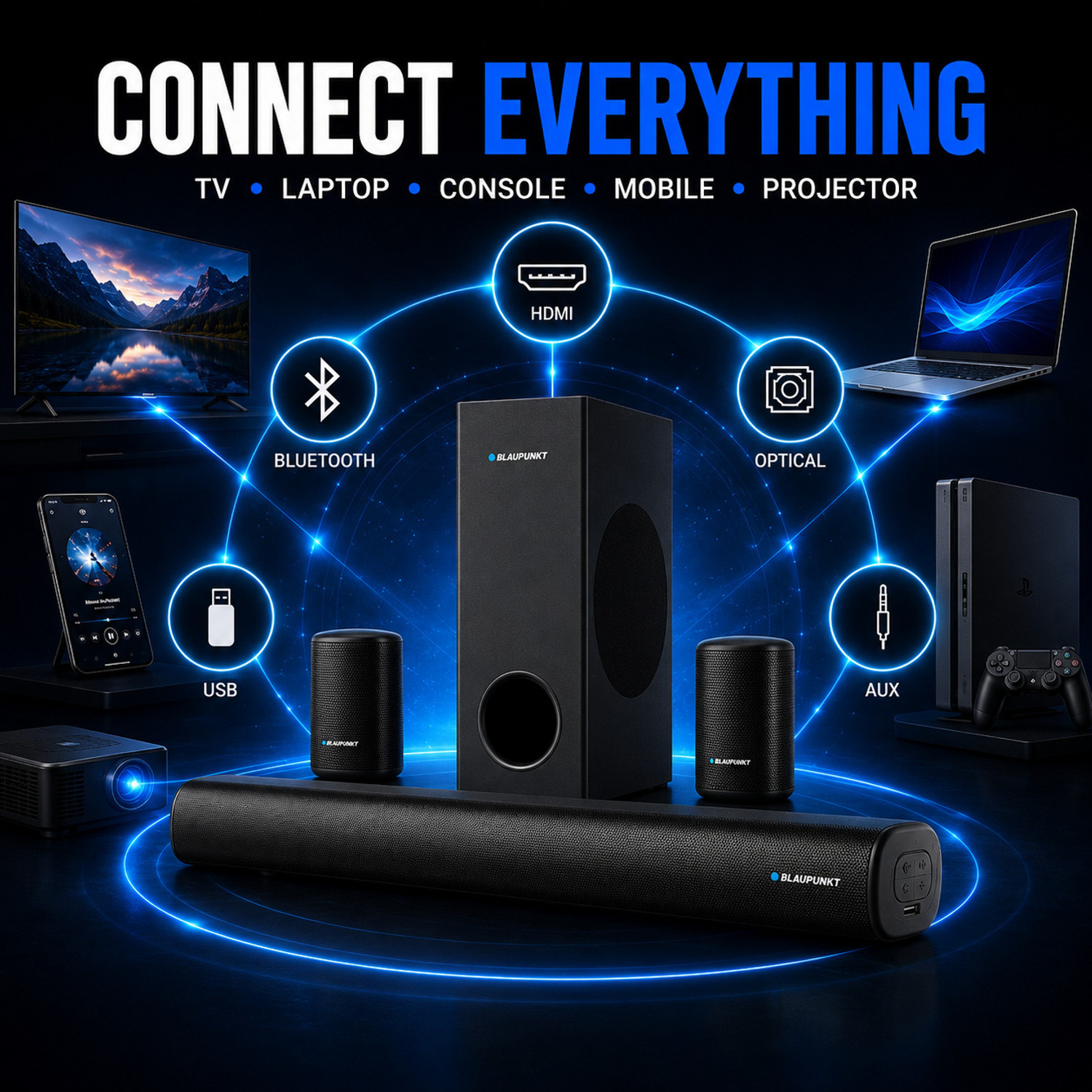 Image of Blaupunkt SBW NEWYORK 550 I True 5.1 CH Real Sound I Bluetooth Room Home Theater Nights 350 W Bluetooth Soundbar