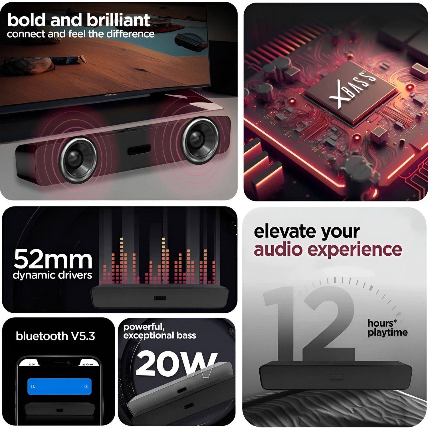 Image of BVEXO High Sound Quality tv Sound Bar with detachable subwoofer SoundBar surround 20 W Bluetooth Speaker