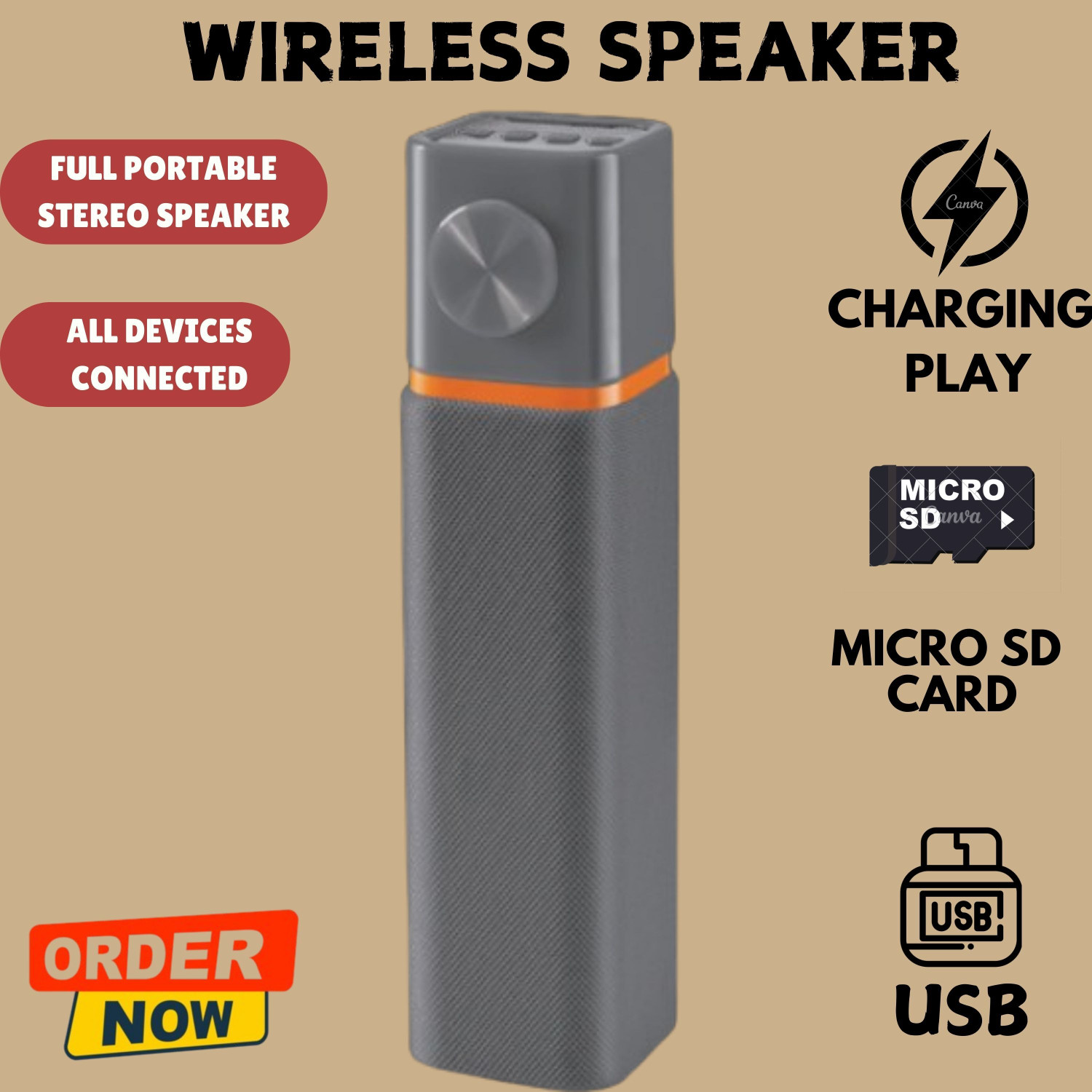 Image of GUGGU Wireless Bluetooth Speaker, Portable Speaker With 6H. Playtime,Powerful BassD224 10 W Bluetooth Tower Speaker
