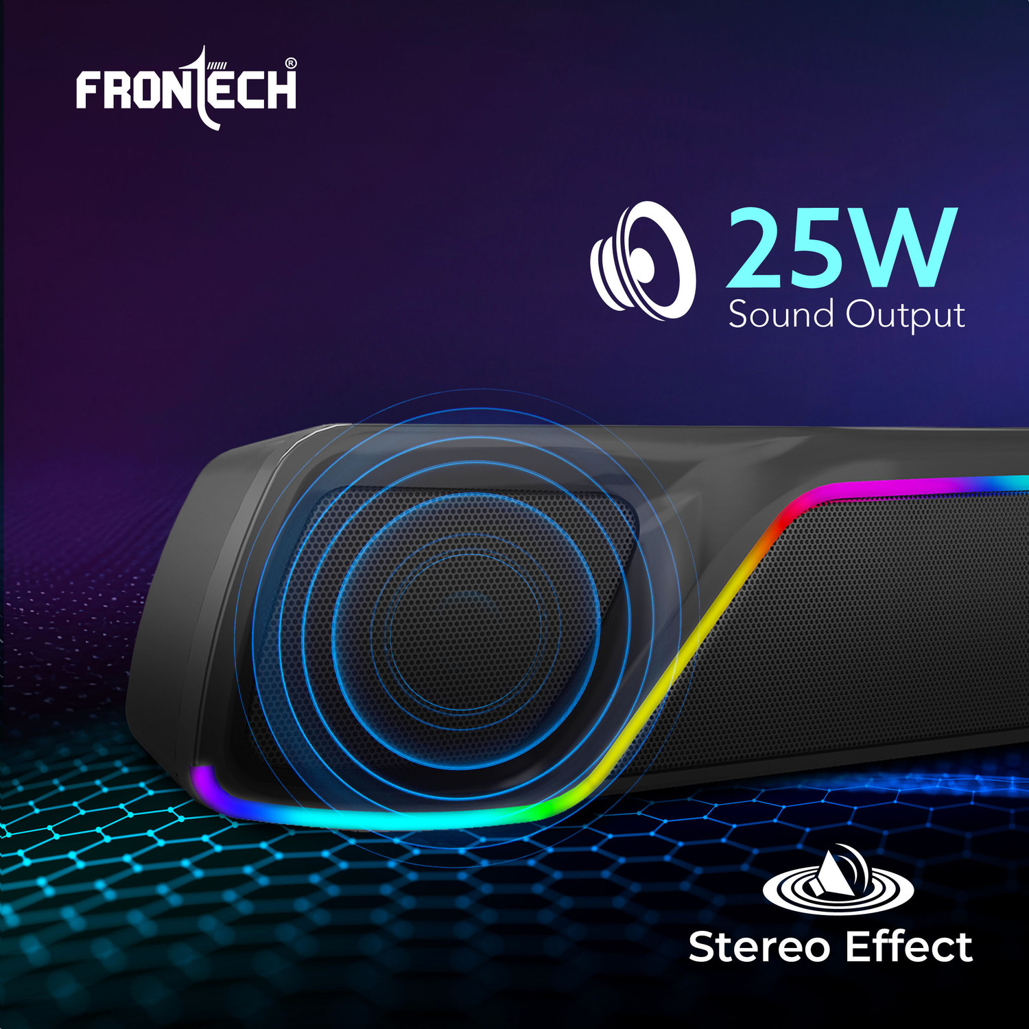 Image of Frontech ECHOLITE-264 Mini Soundbar | RGB Lighting | TWS | 2000mAh Battery | BT v5.3 | 25 W Bluetooth Soundbar