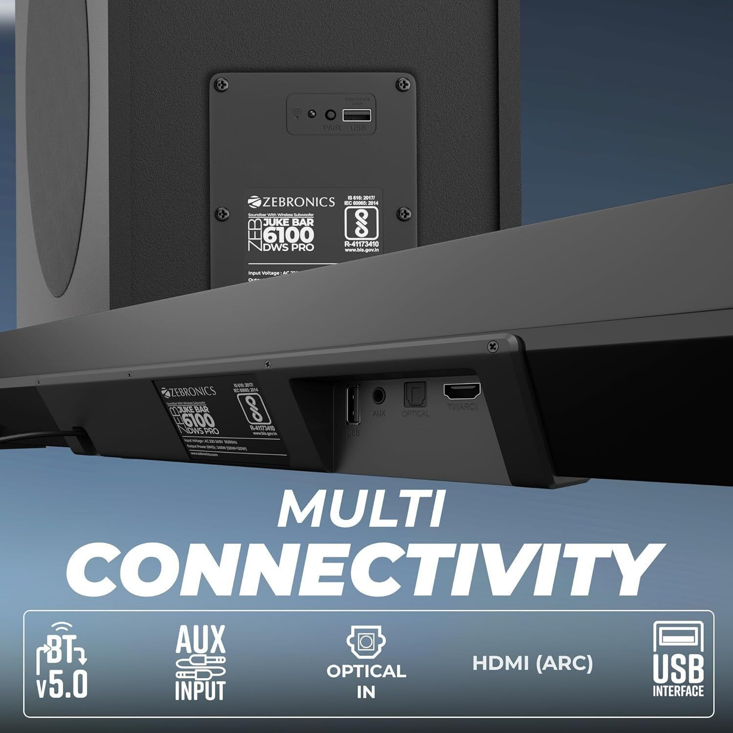Image of ZEBRONICS Juke Bar 6100 DWS PRO with Multi Connectivity HDMI (ARC),USB,LED Display 340 W Bluetooth Soundbar