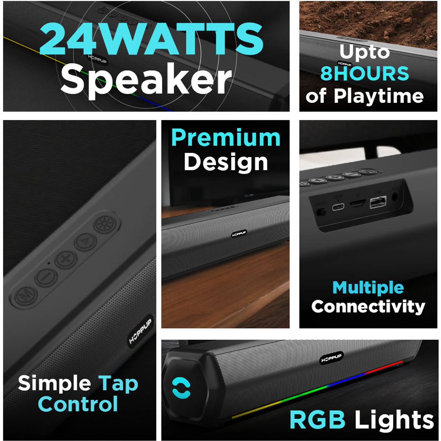 Hoppup X1 24W Bluetooth Soundbar with RGB LEDS - Image 2