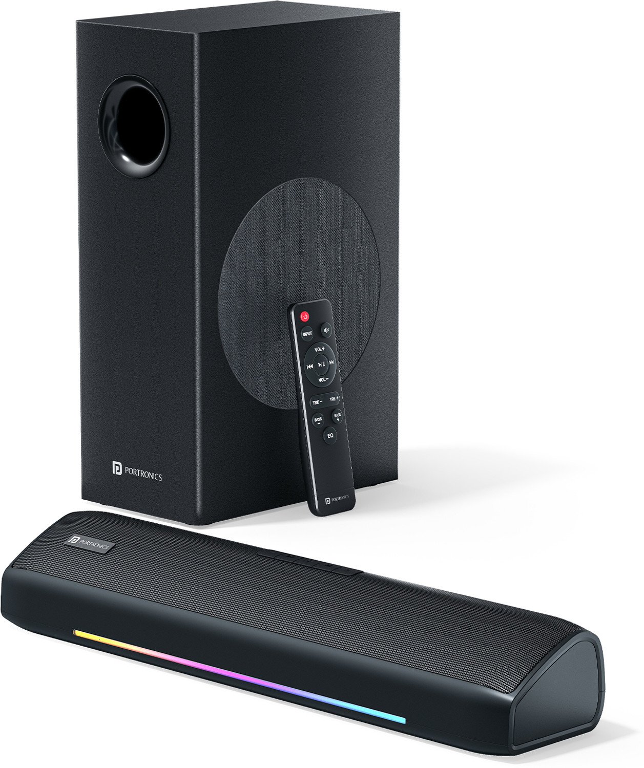 Image of Portronics 100W Zuno Compact Bluetooth Soundbar With Deep Bass, 2.1 Channel Home Theatre 100 W Bluetooth Soundbar