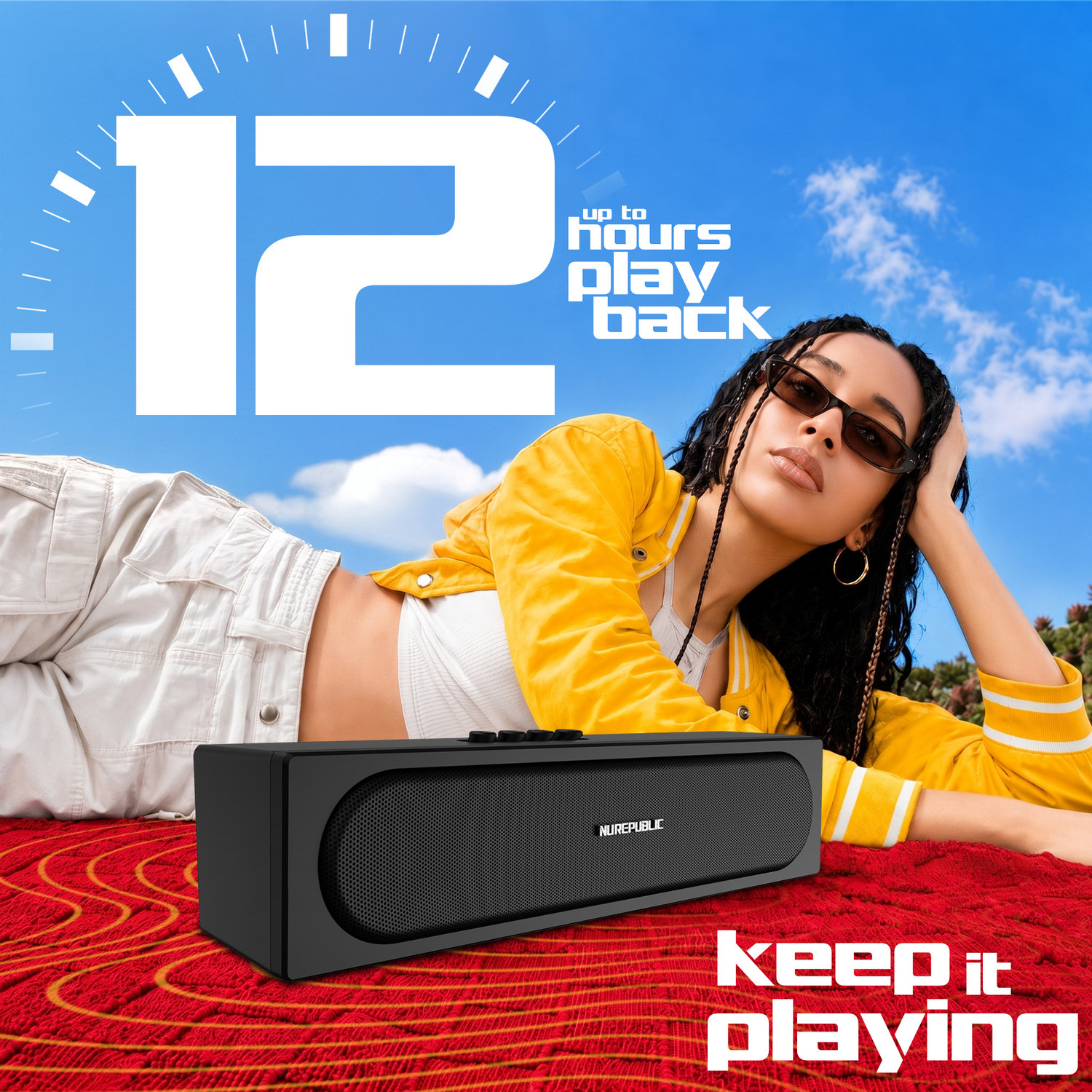 Image of Nu Republic Replay Bar with 16W Output, Dual 52mm Dynamic Drivers, Built-in Mic 16 W Bluetooth Soundbar (Black, 2.0 Channel)
