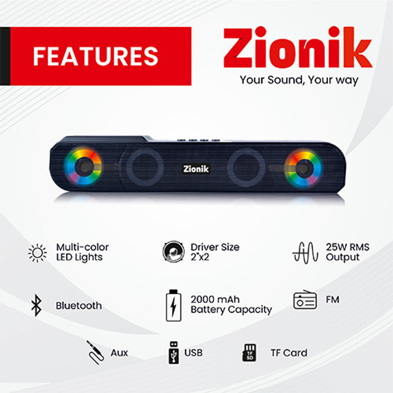 Image of Zionik ZoomBlaze 25 W Bluetooth Soundbar