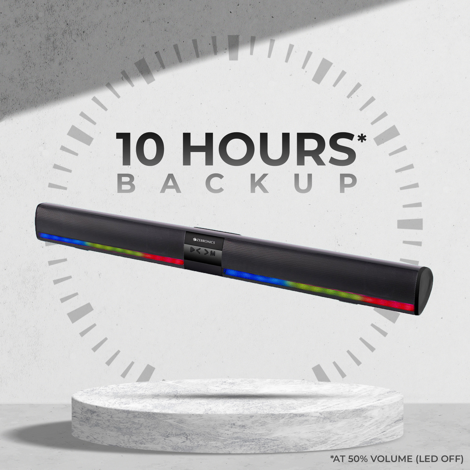 Image of ZEBRONICS Ace Plus( SBSPK3) Portable with 10h of Playback, USB & mSD,AUX,RGB, TWS 30 W Bluetooth Soundbar