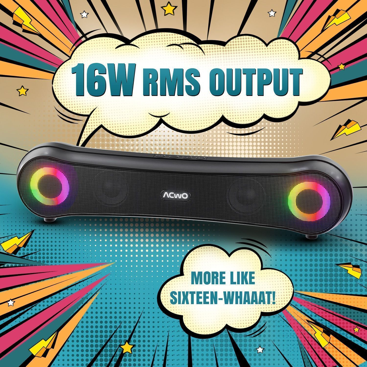 Image of ACwO CARNIwAL Desi with 7H Playtime, Dual Speakers, Dynamic RGB Lights, FM Radio 16 W Bluetooth Soundbar