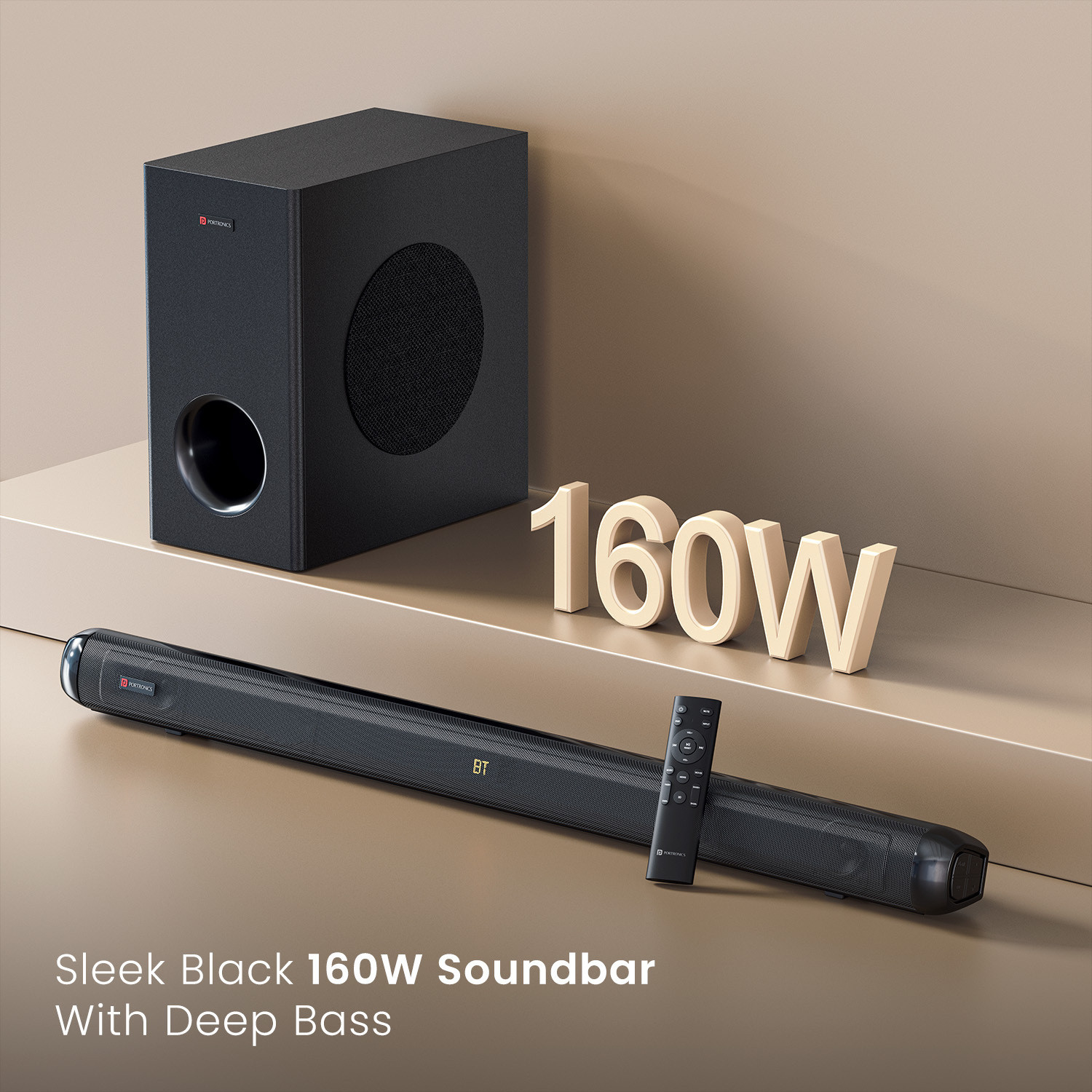 Image of Portronics Pure Sound 108 160W Bluetooth Soundbar with Deep Bass, 6.5 Inch Subwoofer 160 W Bluetooth Soundbar