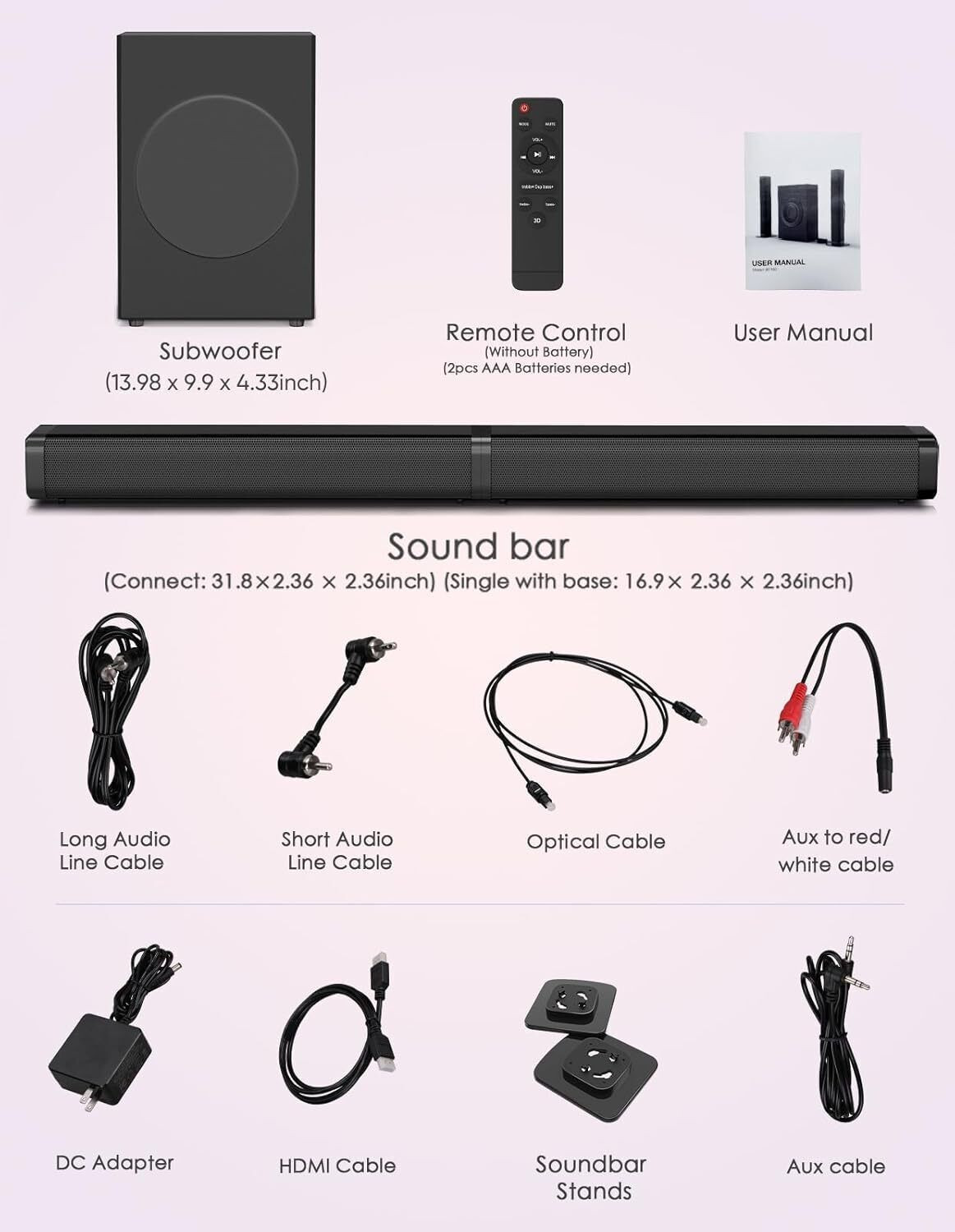 Image of Voeux 180W 2-in-1 Separable Bluetooth Soundbar with Subwoofer for Smart TV 180 W Bluetooth Soundbar