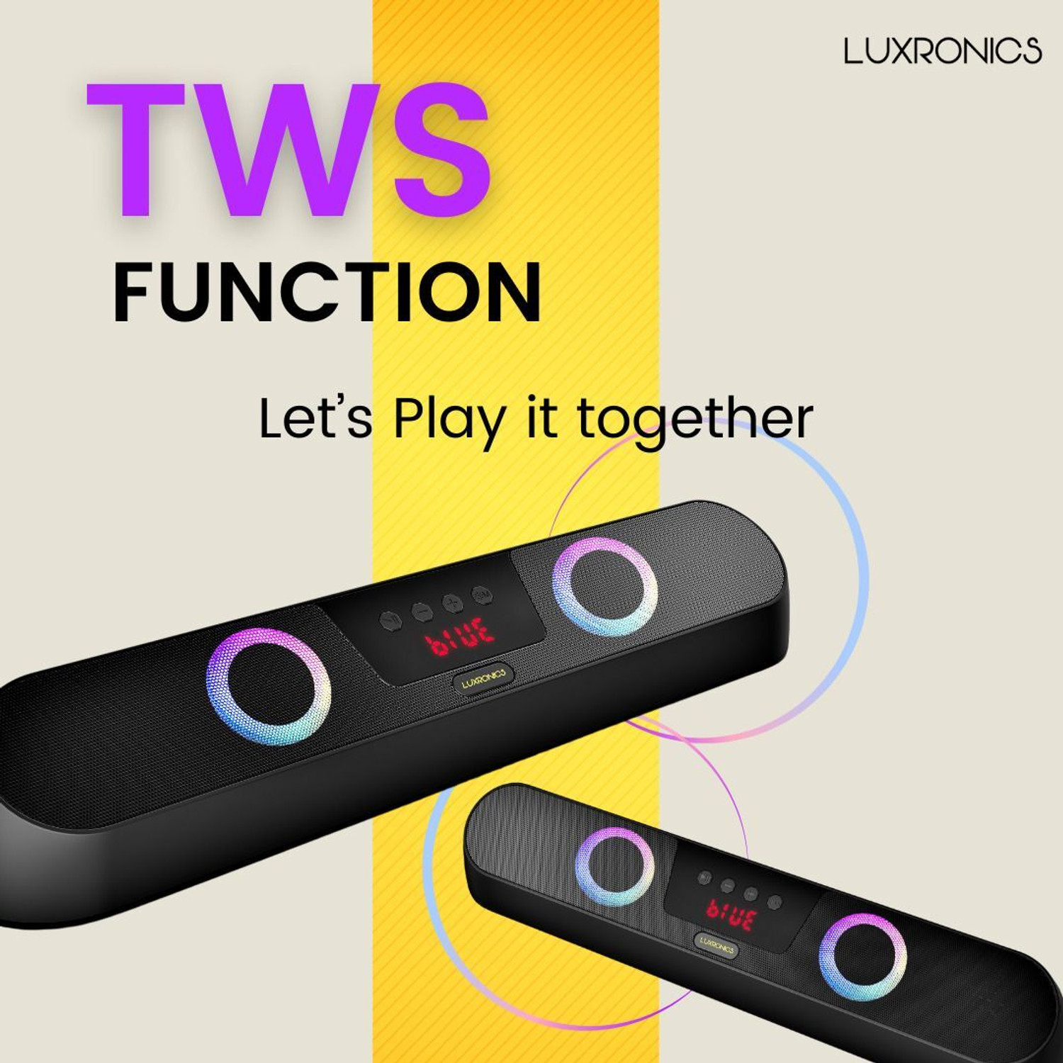 Image of LUXRONICS Vibe-X 20W Wireless Portable Speaker with FM Radio|Aux|BT 5.3V|Gaming RGB Light 20 W Bluetooth Soundbar