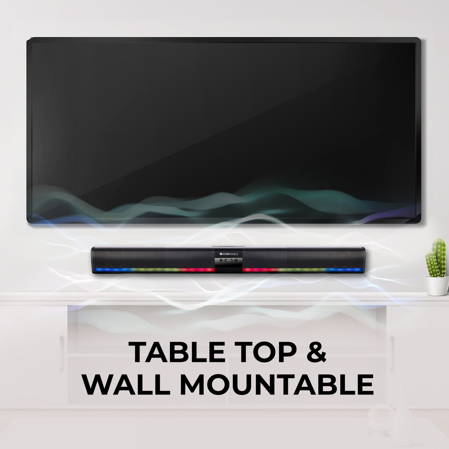 Image of ZEBRONICS Ace Plus( SBSPK3) Portable with 10h of Playback, USB & mSD,AUX,RGB, TWS 30 W Bluetooth Soundbar