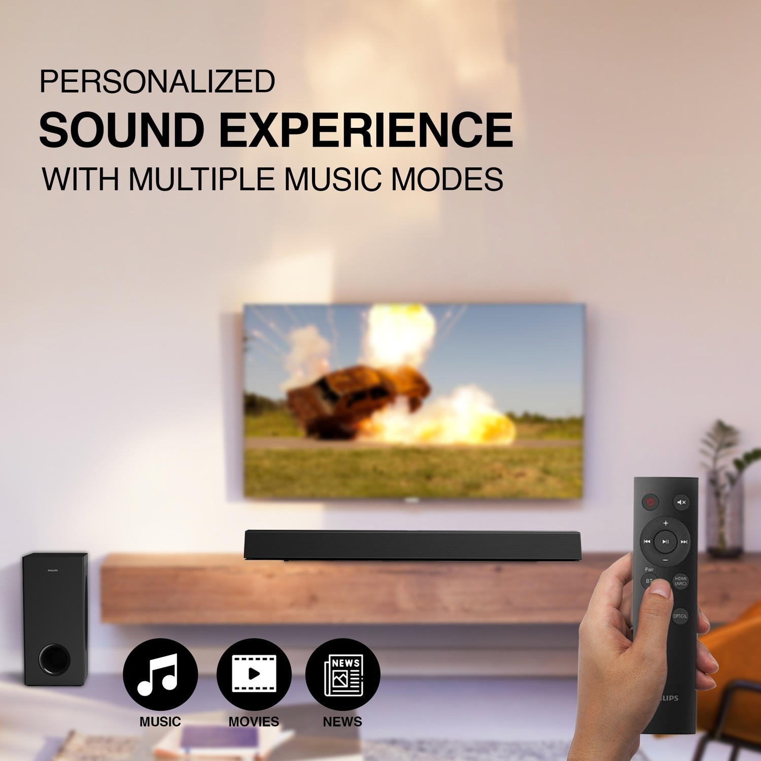 Image of PHILIPS TAB7007 /94 Dolby Digital with Wireless subwoofer 240 W Bluetooth Soundbar