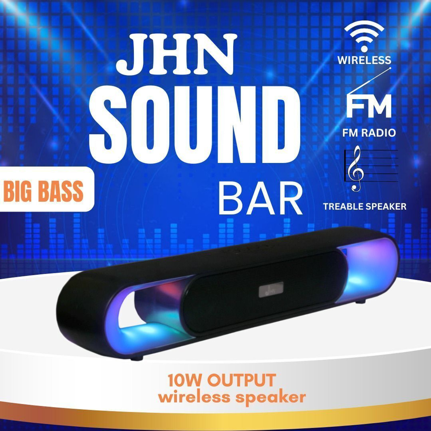Image of JHN 847 Upto 6 HR Music TYPE C BOOM Sound Multi-Compatibility RGB TWS Feature 10 W Bluetooth Soundbar