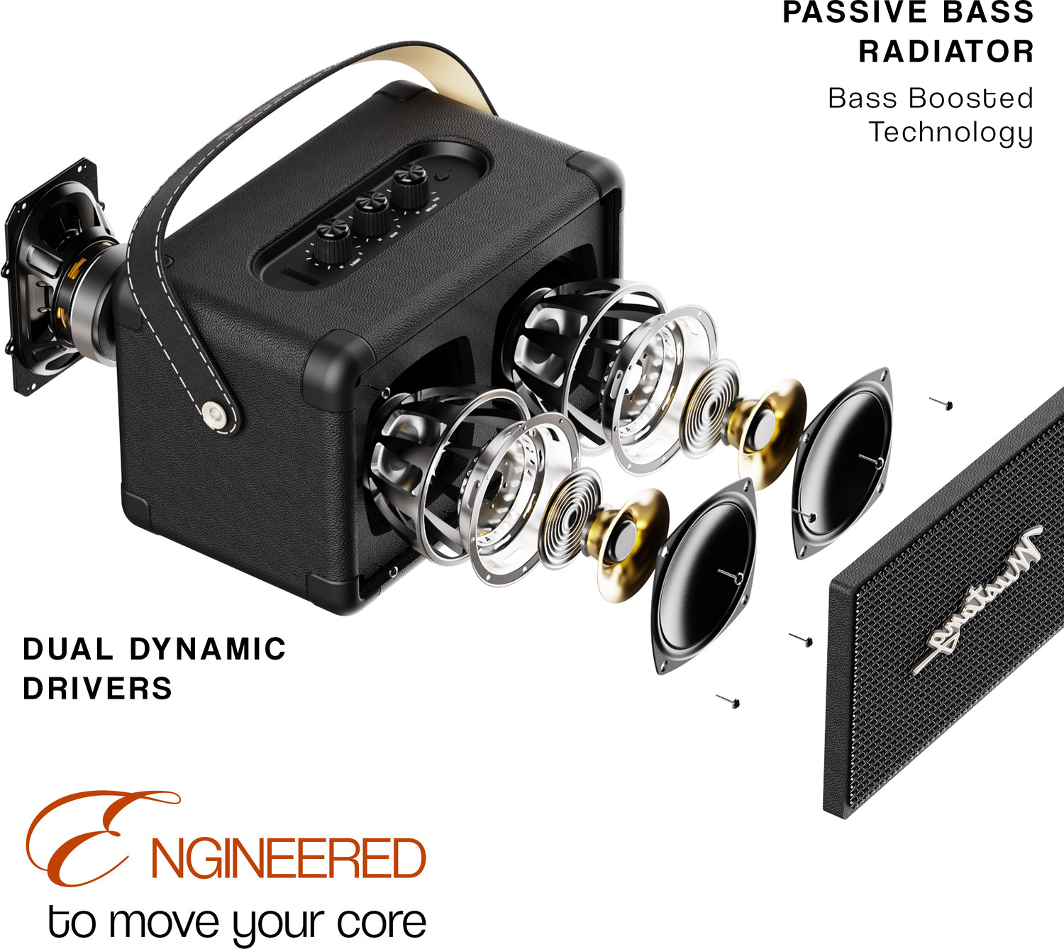 Image of GOBOULT Mustang GT 40, Dual Drivers, Bass Radiator, 6Hrs Battery, Metallic Grill, BTv 6 40 W Bluetooth Speaker