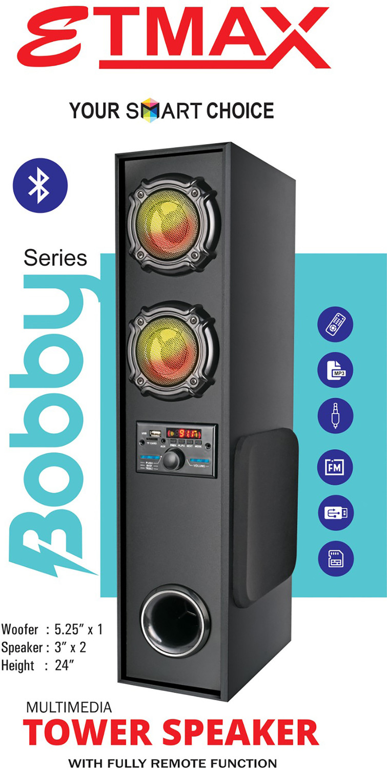 Image of etmax BOBBY ET-511 BT 90 W Bluetooth Tower Speaker (Black, 2.1 Channel)