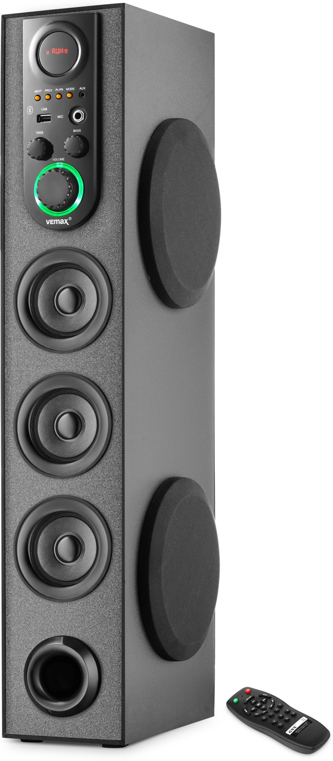 Image of Vemax Vaunt 5.0 Wireless Bluetooth Double Woofer 110W Tower Speaker Karaoke MIC USB FM 110 W Bluetooth Tower Speaker