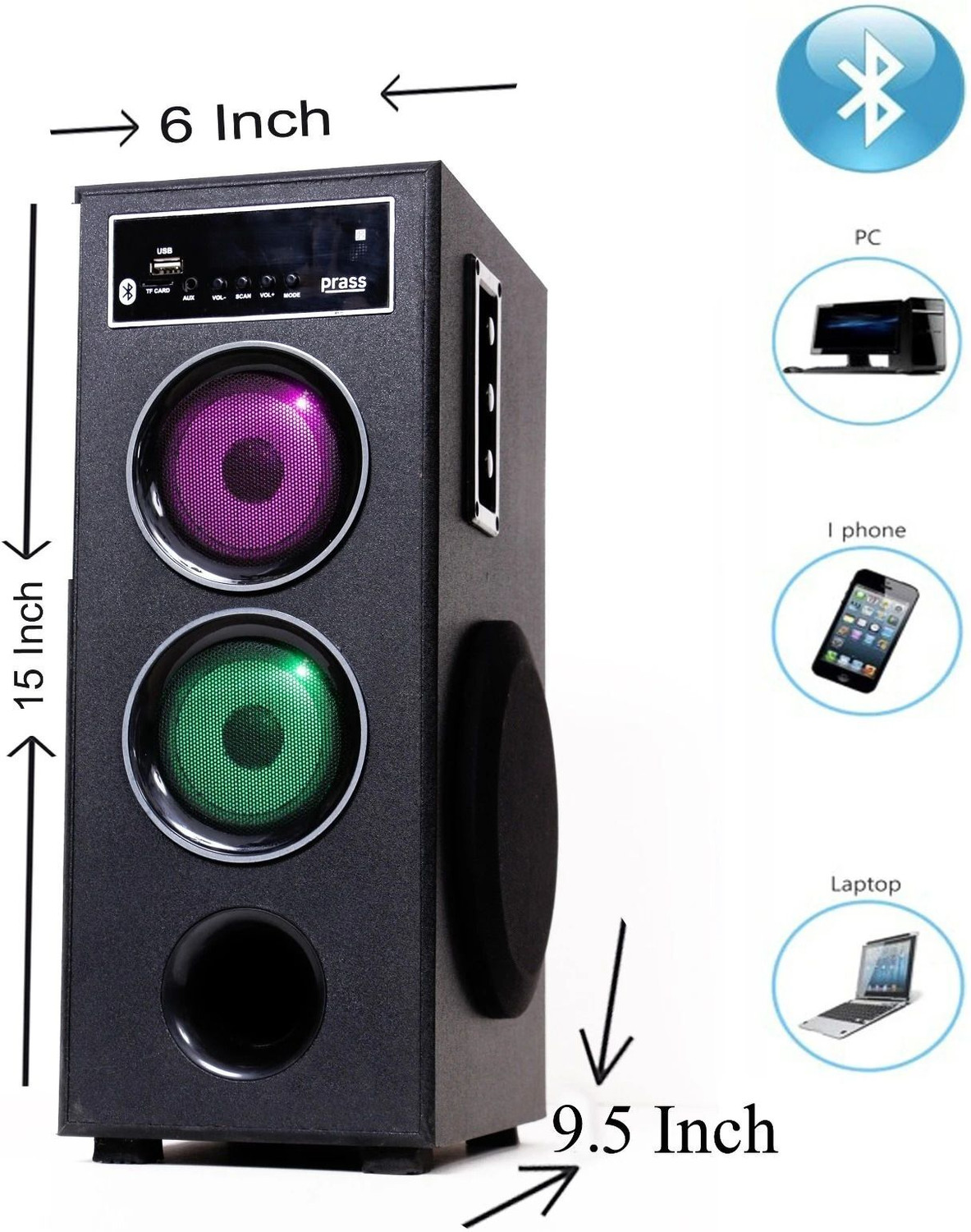 Image of prass tower 5.25 inch woofer with 3 inch speaker 50 W Bluetooth Tower Speaker