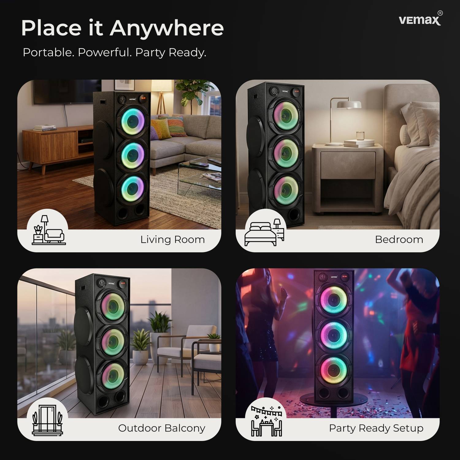 Vemax Eiffel 10 Inch Double Woofer 320W Bluetooth Speaker - Image 2