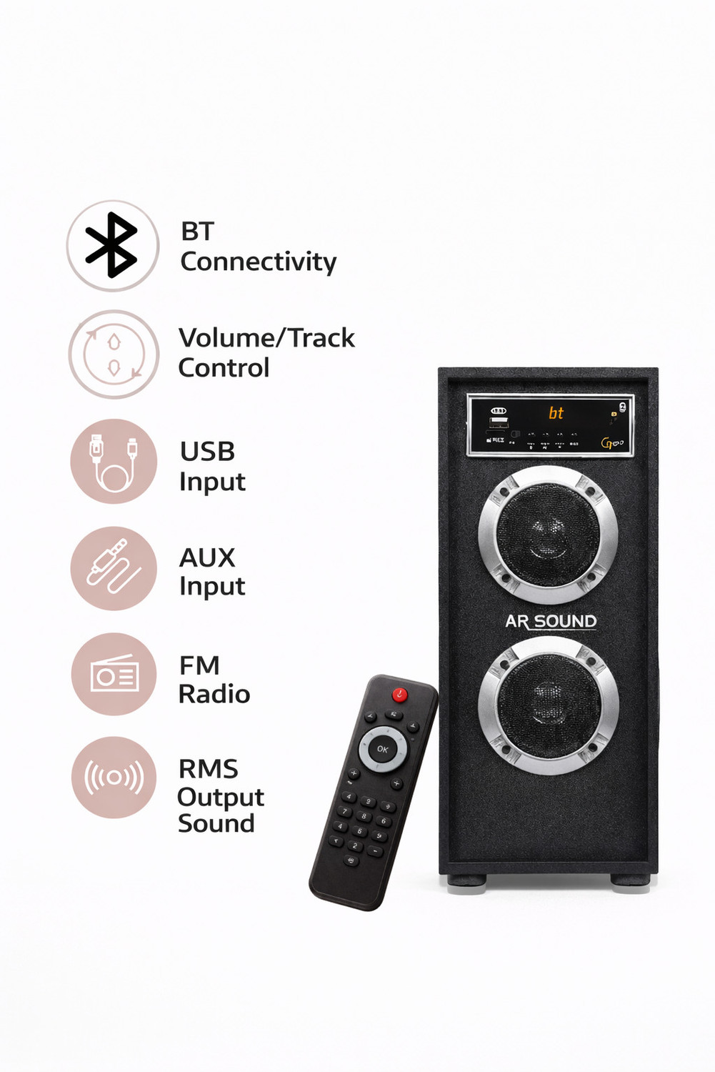 Image of ARSOUND Mini Plus 100 W Bluetooth Tower Speaker (Black, Silver, 2.1 Channel)
