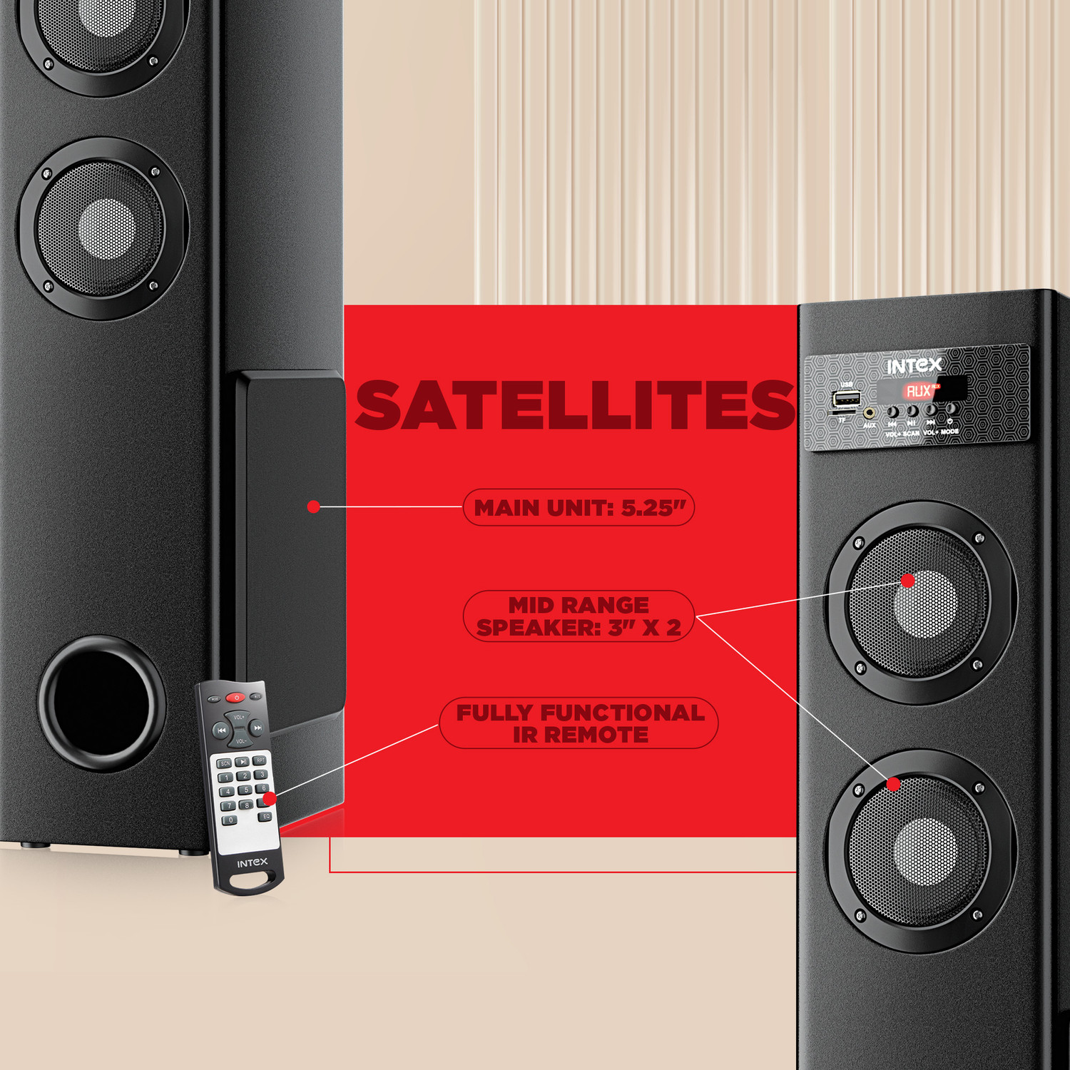 Image of Intex Multimedia TW 11801 TUFB 70 W Bluetooth Tower Speaker