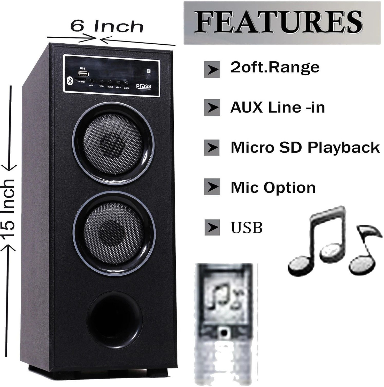 Image of prass tower 5.25 inch woofer with 3 inch speaker 50 W Bluetooth Tower Speaker