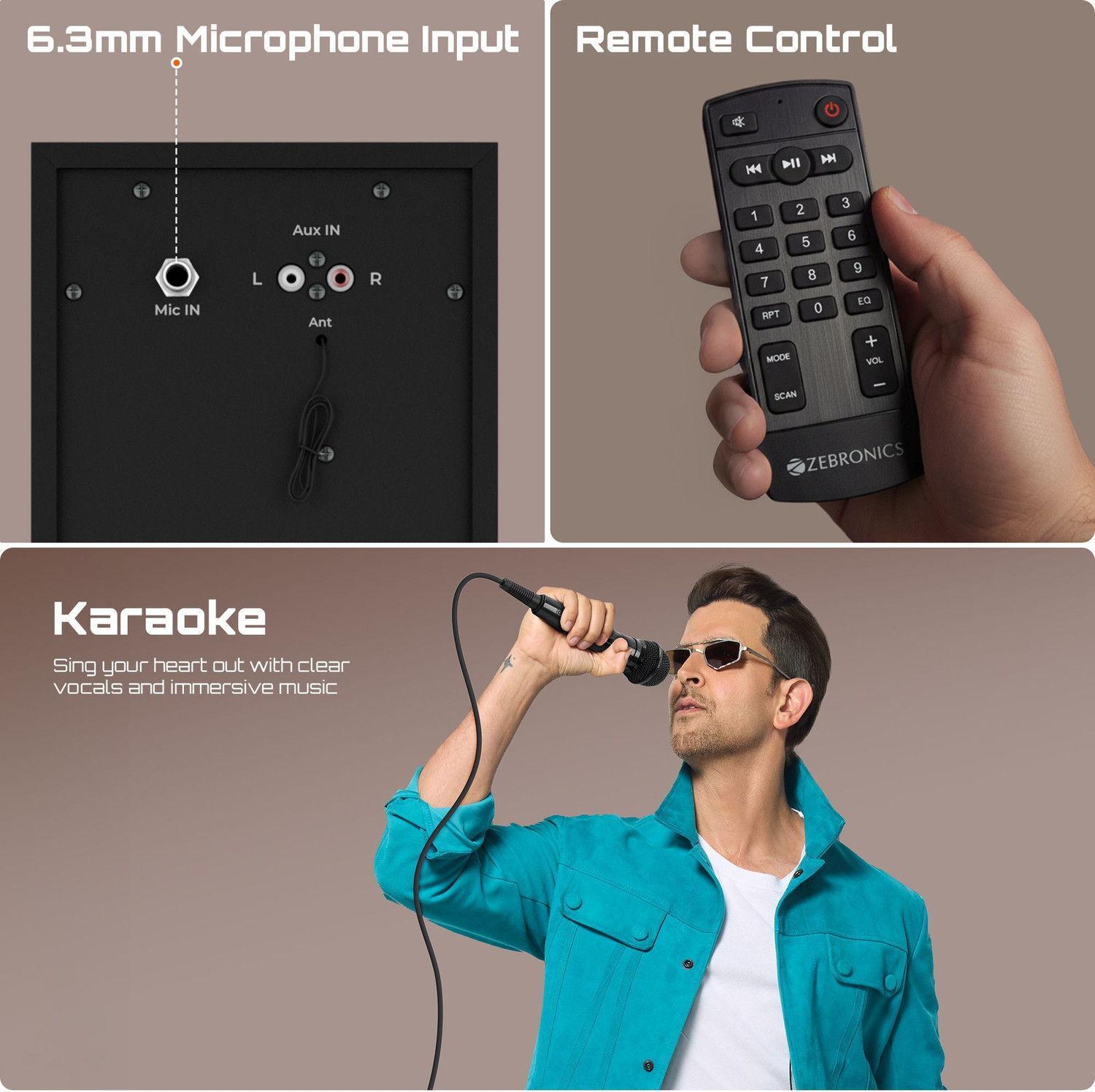 Image of ZEBRONICS Tono, Subwoofer Driver, Bluetooth v5.1, USB, AUX, Karaoke, Mic Input, RGB 50 W Bluetooth Tower Speaker
