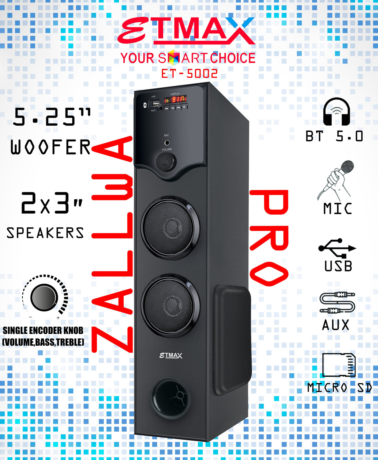 Image of etmax ZALLWA PRO 100W Party Tower Speaker 100 W Bluetooth Tower Speaker