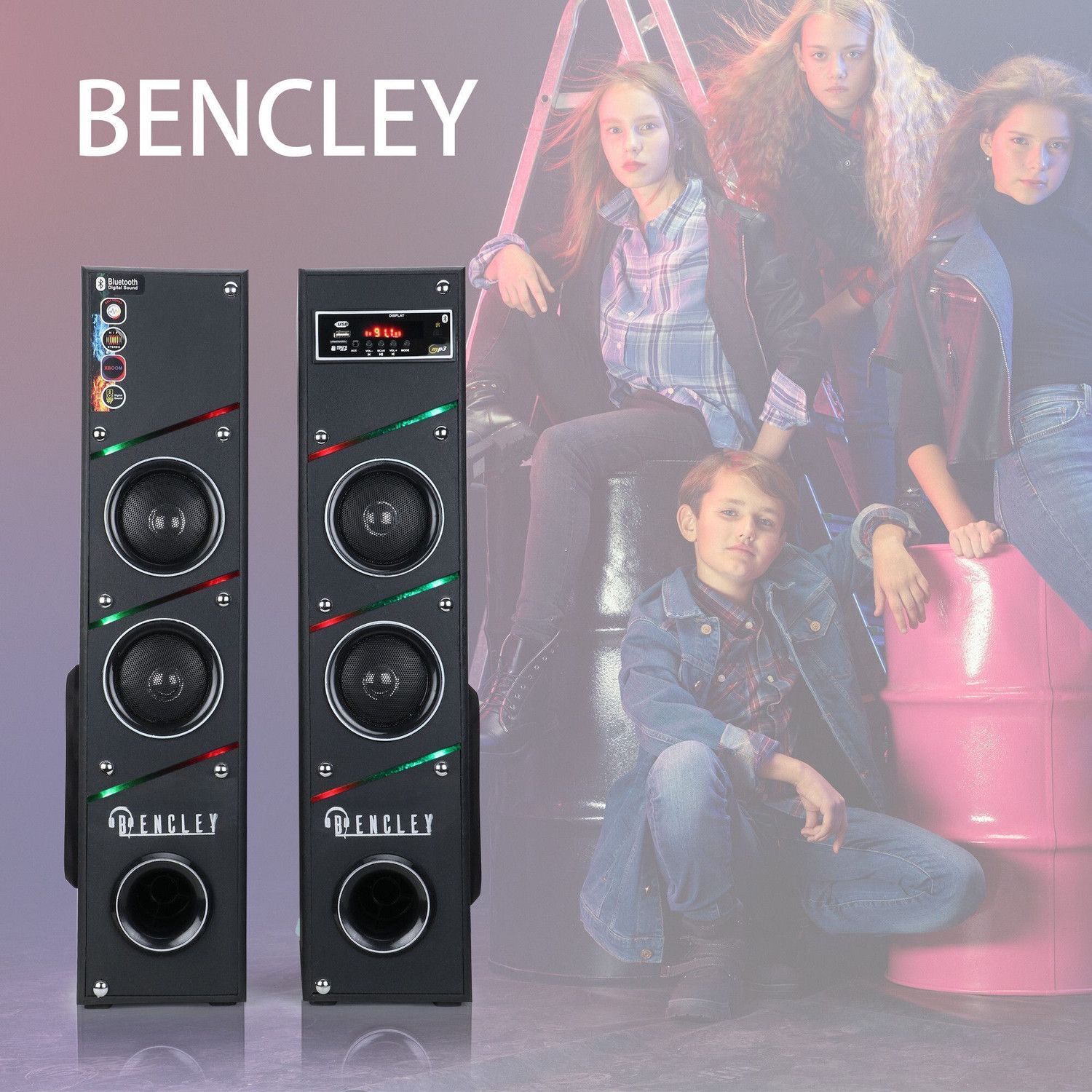 Image of Bencley HDT-03 PRO Double Tower 125 W Bluetooth Tower Speaker