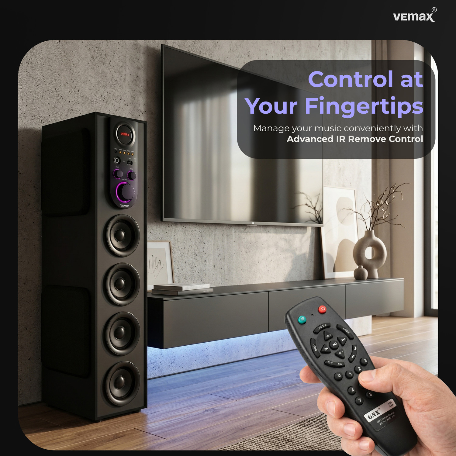 Image of Vemax Ruby 6.1 Bluetooth Double Woofer 100W Tower Speaker (BIS Certified) MIC, USB, FM 100 W Bluetooth Tower Speaker