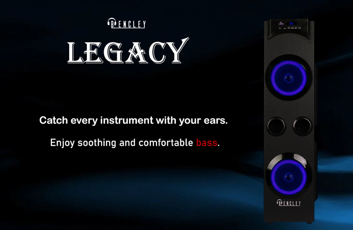 Image of Bencley LEGACY PRO DOUBLE WOOFER With Multi-Color Neon Lights 115 W Bluetooth Tower Speaker