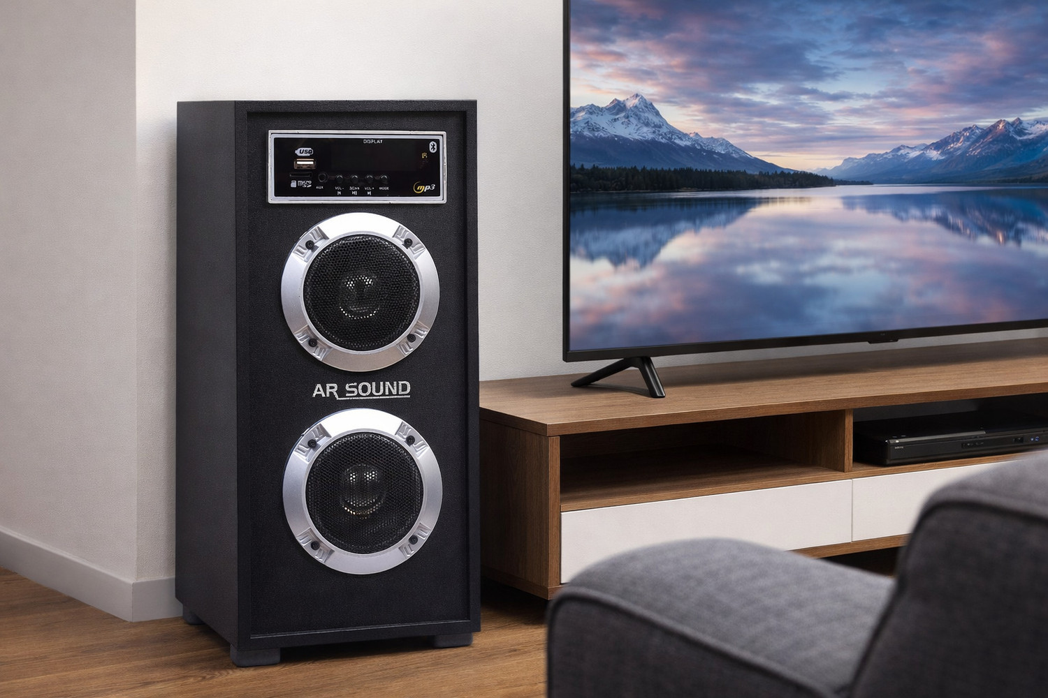 Image of ARSOUND Mini Plus 100 W Bluetooth Tower Speaker (Black, Silver, 2.1 Channel)