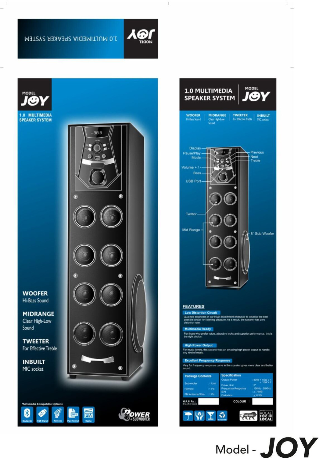 Image of R MARUTI JOY Tall Speaker Tower | Powerful Audio for Events & Parties with 8 Drivers 190 W Bluetooth Tower Speaker