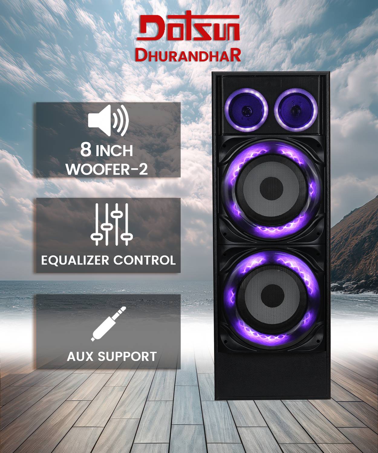 Dotsun Dhurandhar 8 inch 350W Bluetooth Tower Speaker - Image 3